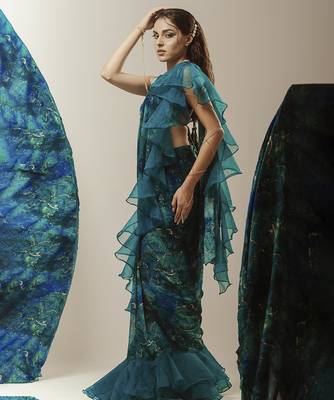 Blue georgette printed saree 2