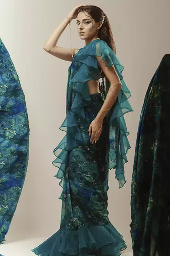 Blue georgette printed saree