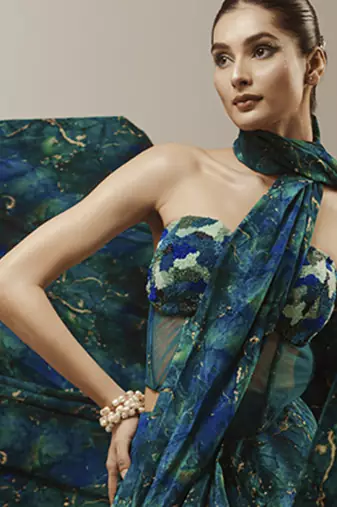 Blue georgette printed saree