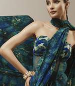 Blue georgette printed saree