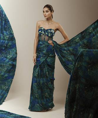 Blue georgette printed saree 2
