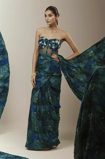 Blue georgette printed saree