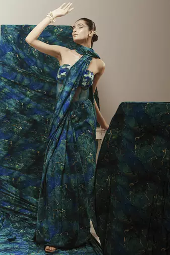 Blue georgette printed saree