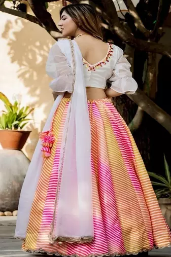 Digital Leheriya Print Georgette Lehenga Choli With Dupatta