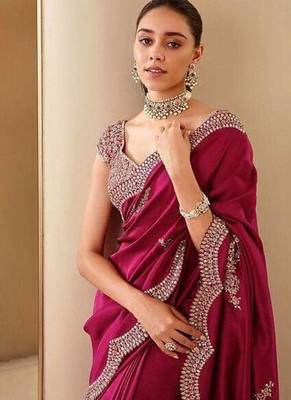 Maroon Color Silk Blend Sequins And Jari Dori Embroidery Work Saree 2