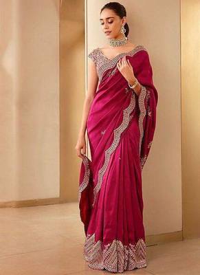Maroon Color Silk Blend Sequins And Jari Dori Embroidery Work Saree 1