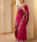 Maroon Color Silk Blend Sequins And Jari Dori Embroidery Work Saree