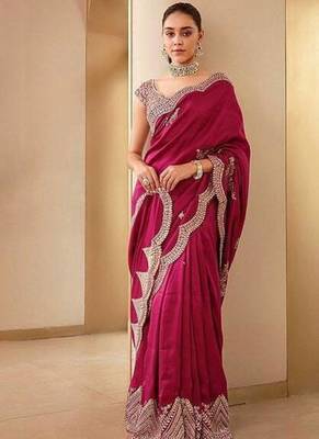 Maroon Color Silk Blend Sequins And Jari Dori Embroidery Work Saree 3