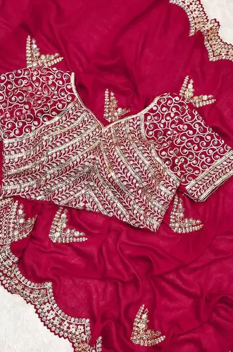 Maroon Color Silk Blend Sequins And Jari Dori Embroidery Work Saree