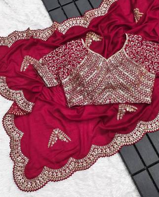 Maroon Color Silk Blend Sequins And Jari Dori Embroidery Work Saree 5