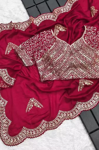 Maroon Color Silk Blend Sequins And Jari Dori Embroidery Work Saree