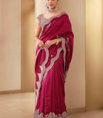 Rani Pink Color Silk Blend Sequins And Jari Dori Embroidery Work Saree