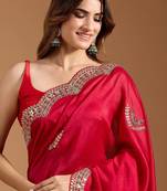 Red Color Silk Blend Sequins And Jari Dori Embroidery Work Saree
