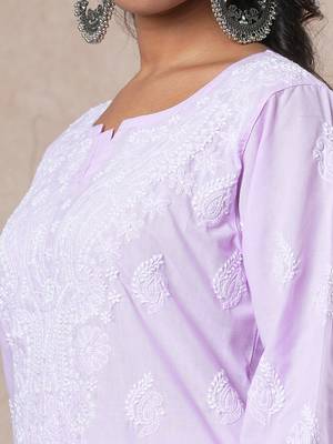 Hand embroidered mauve cotton lucknowi chikankari straight kurta 6