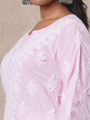 Hand embroidered pink cotton lucknowi chikankari straight kurta 6
