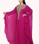Premium Wine Stitched Kaftan with Luxurious Zari and Stone Handwork Embroidery Dress
