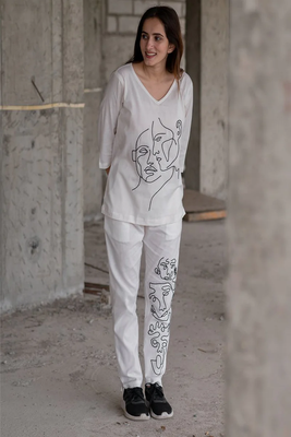 White colour with emboidery with khadi cotton stitch for women 1