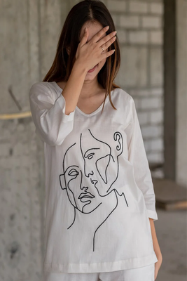 White colour with emboidery with khadi cotton stitch for women 4