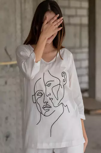 White colour with emboidery with khadi cotton stitch for women