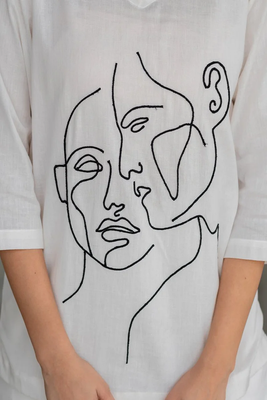 White colour with emboidery with khadi cotton stitch for women 5