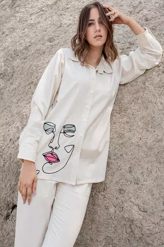 White colour with emboidery with khadi cotton stitch for women
