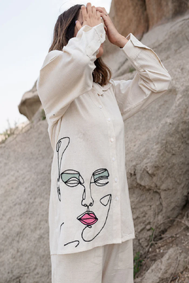 White colour with emboidery with khadi cotton stitch for women 3