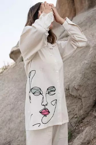 White colour with emboidery with khadi cotton stitch for women