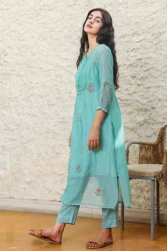 Mint pintuck yoke kurta set