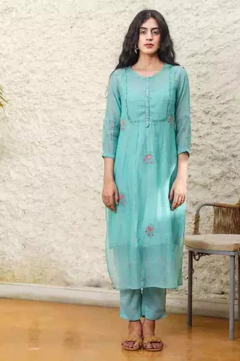 Mint pintuck yoke kurta set