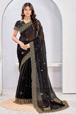 Black Two Tone Silk Zari embroidered Saree With Blouse 1