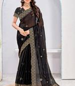Black Two Tone Silk Zari embroidered Saree With Blouse