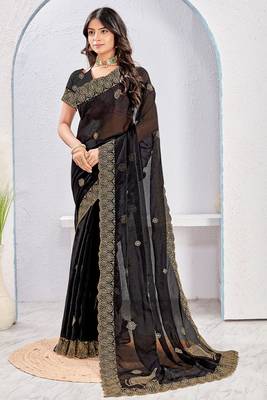 Black Two Tone Silk Zari embroidered Saree With Blouse 2