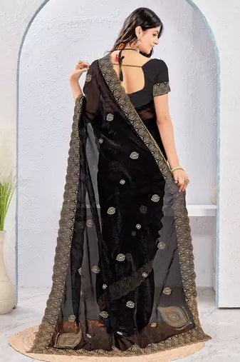 Black Two Tone Silk Zari embroidered Saree With Blouse