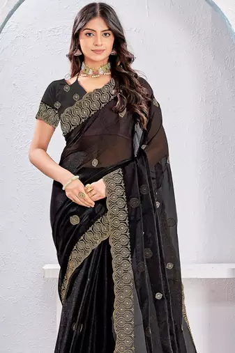 Black Two Tone Silk Zari embroidered Saree With Blouse