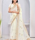 White Two Tone Silk Zari embroidered Saree With Blouse