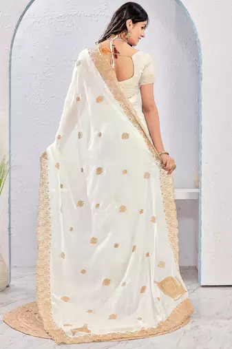 White Two Tone Silk Zari embroidered Saree With Blouse