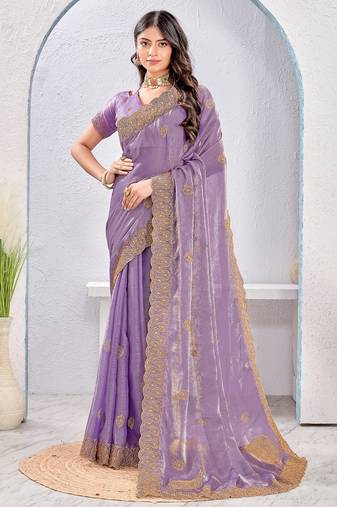 Lavender Two Tone Silk Zari embroidered Saree With Blouse