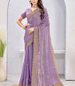 Lavender Two Tone Silk Zari embroidered Saree With Blouse