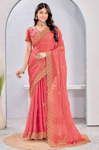 Pink Two Tone Silk Zari embroidered Saree With Blouse