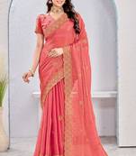 Pink Two Tone Silk Zari embroidered Saree With Blouse