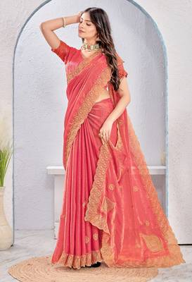 Pink Two Tone Silk Zari embroidered Saree With Blouse 2