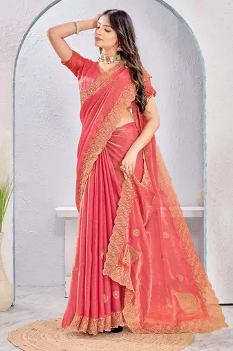 Pink Two Tone Silk Zari embroidered Saree With Blouse