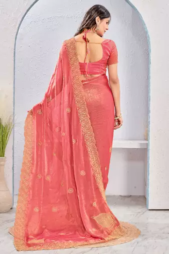 Pink Two Tone Silk Zari embroidered Saree With Blouse