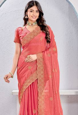 Pink Two Tone Silk Zari embroidered Saree With Blouse 4
