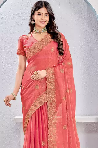 Pink Two Tone Silk Zari embroidered Saree With Blouse