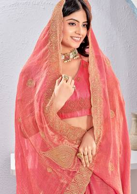 Pink Two Tone Silk Zari embroidered Saree With Blouse 5