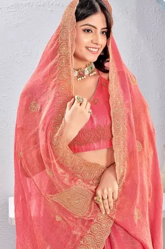 Pink Two Tone Silk Zari embroidered Saree With Blouse