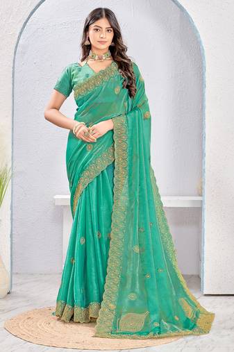 Green Two Tone Silk Zari embroidered Saree With Blouse