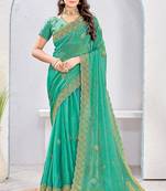 Green Two Tone Silk Zari embroidered Saree With Blouse