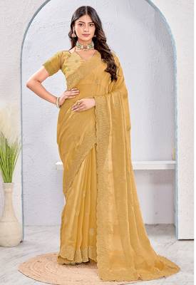 Beige Two Tone Silk Zari embroidered Saree With Blouse 1